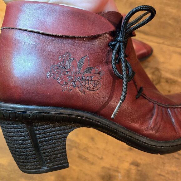 Rieker Boots Womens EU 39 Ankle Booties Heels Burgundy Leather Zipper Run Small - Picture 2 of 9